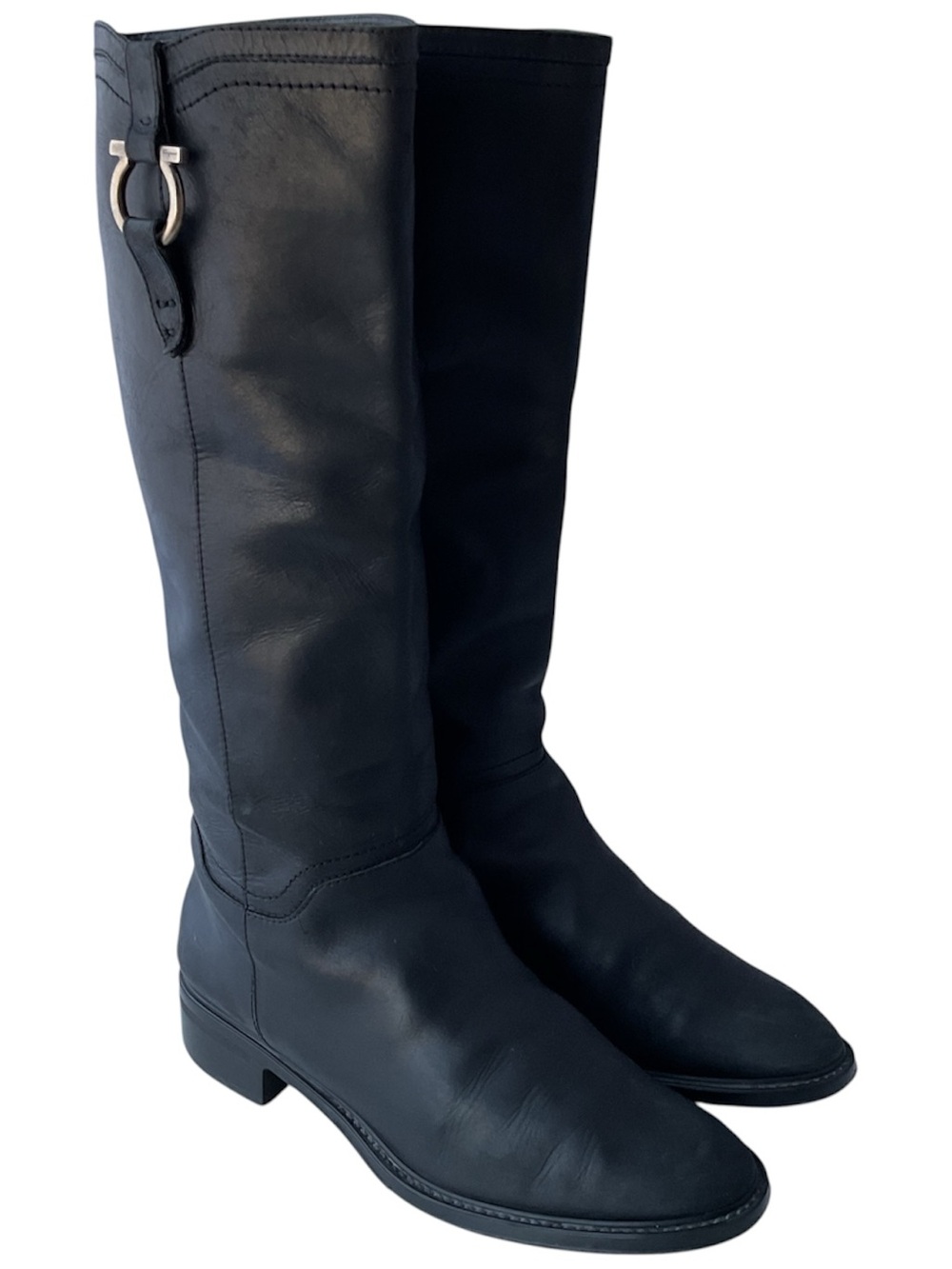 Salvatore Ferragamo Classic Black Leather Knee High Riding Boots Women’s Size 9B